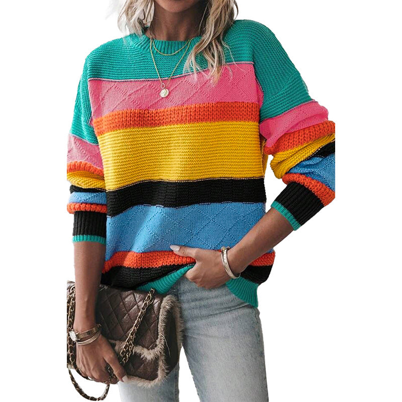 Retro Colorful Round Neck Sweater