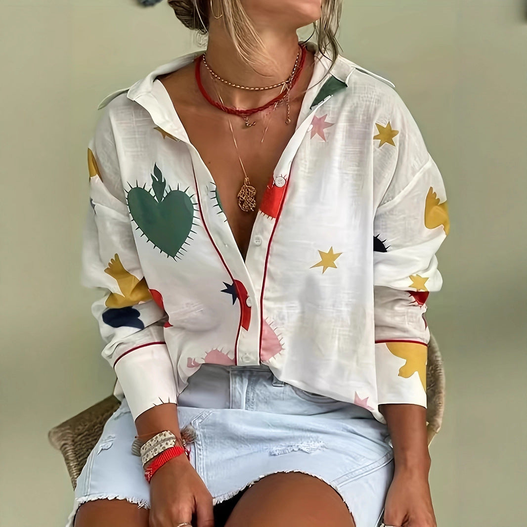 Cute Printed Breathable Long Sleeve Shirt