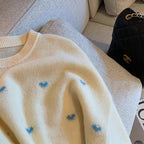 Idle Style Soft Beige and Blue Hearts Print Sweater