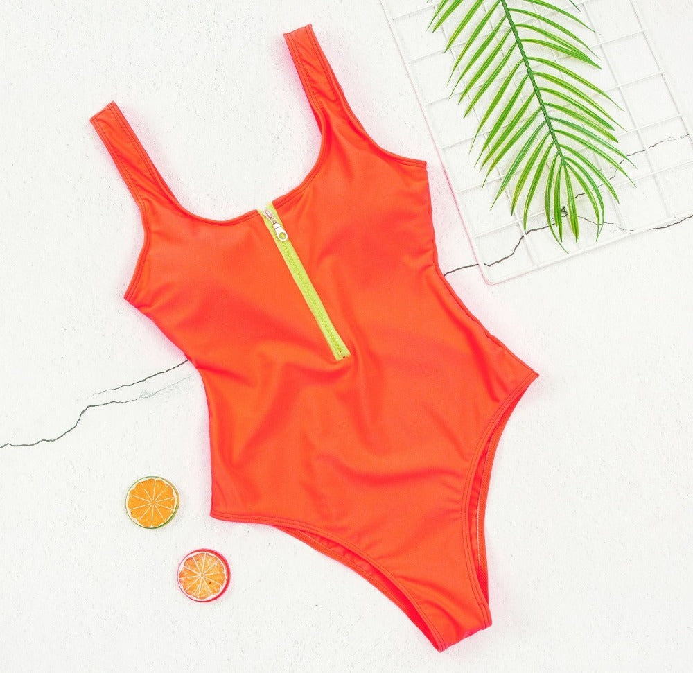 Ladies Zipper One-piece Swimsuit