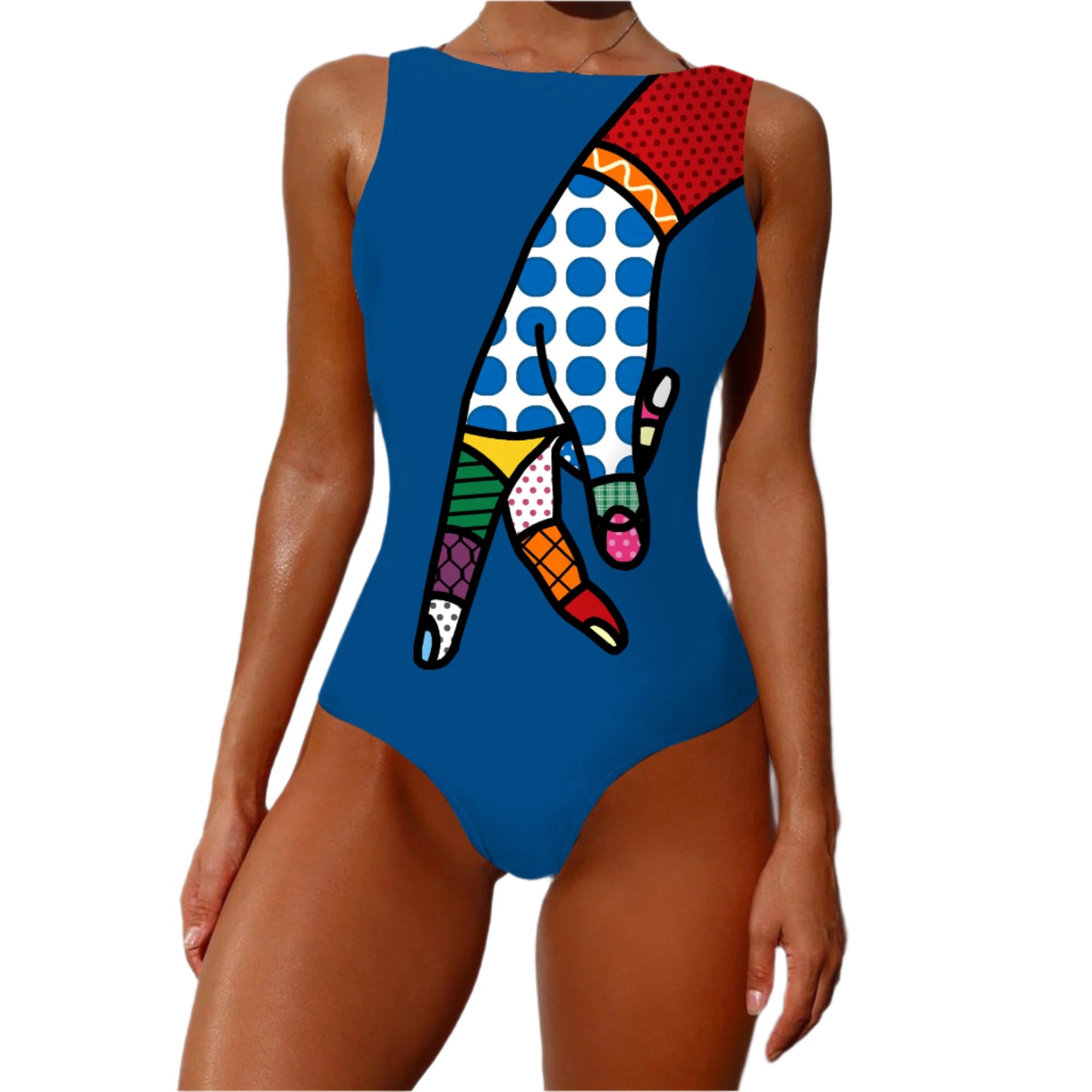 Colorful swimsuit with abstract design on a white background