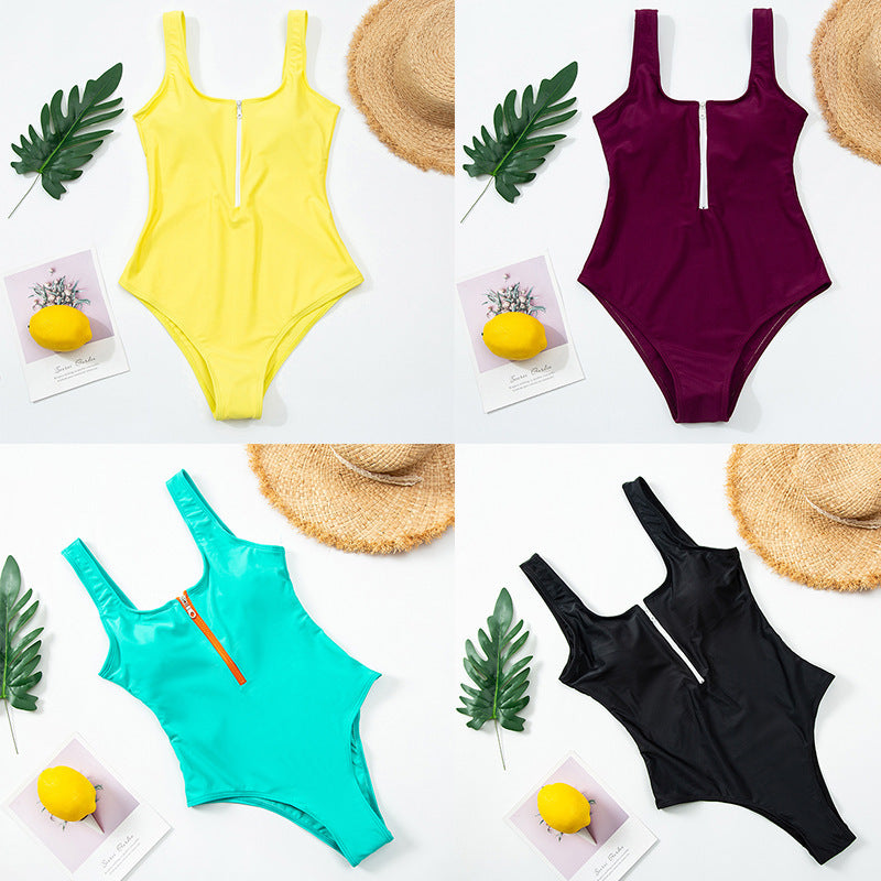 Ladies Zipper One-piece Swimsuit