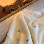 Idle Style Soft Beige and Blue Hearts Print Sweater