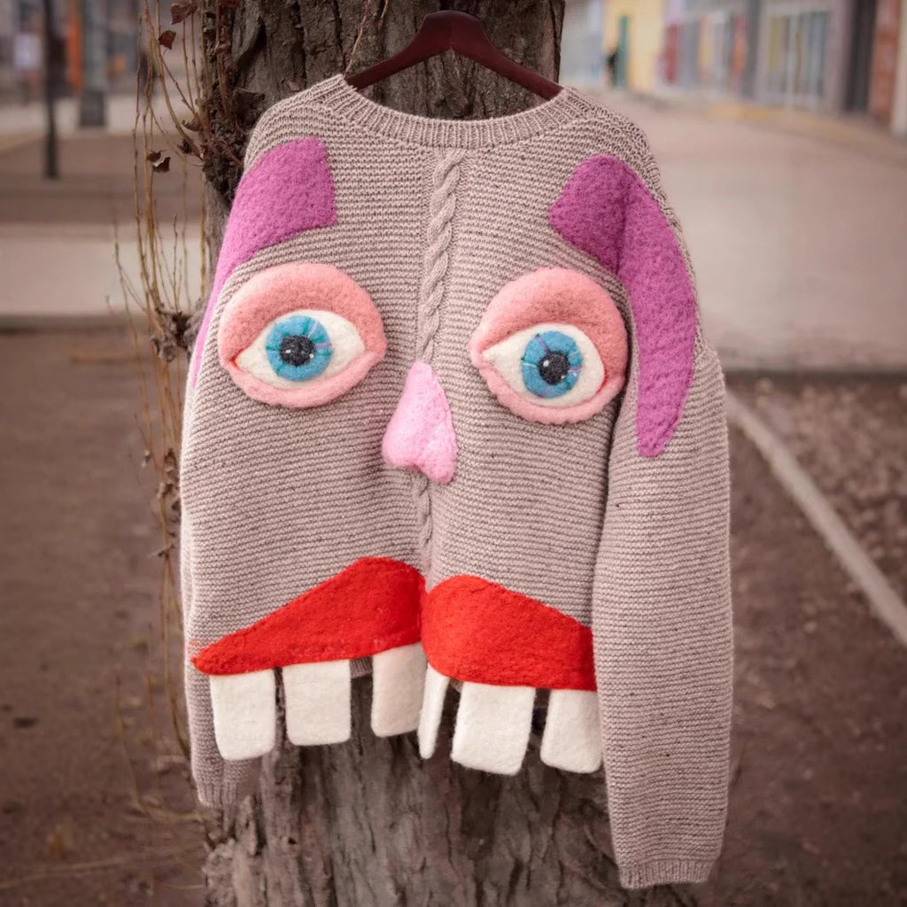 Weird Unique Funny Face Knitted Sweater