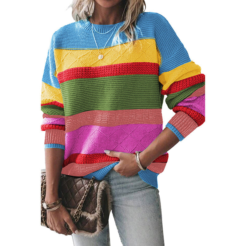 Retro Colorful Round Neck Sweater