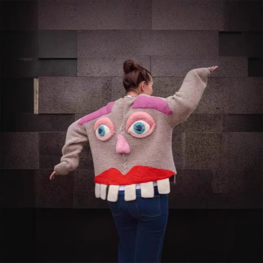 Weird Unique Funny Face Knitted Sweater