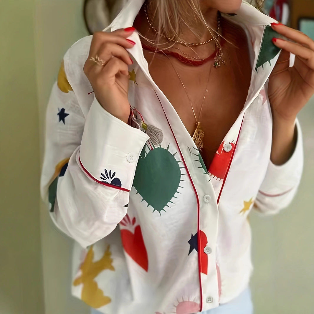 Cute Printed Breathable Long Sleeve Shirt