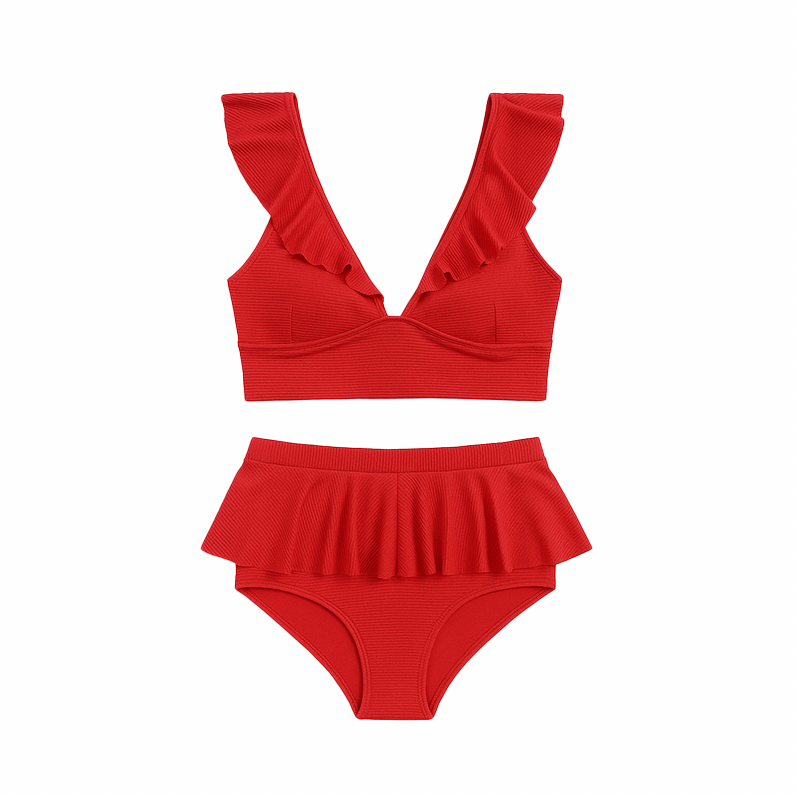 Cute Ruffled Lotus Leaf Skirt Two-Piece Swimsuit
