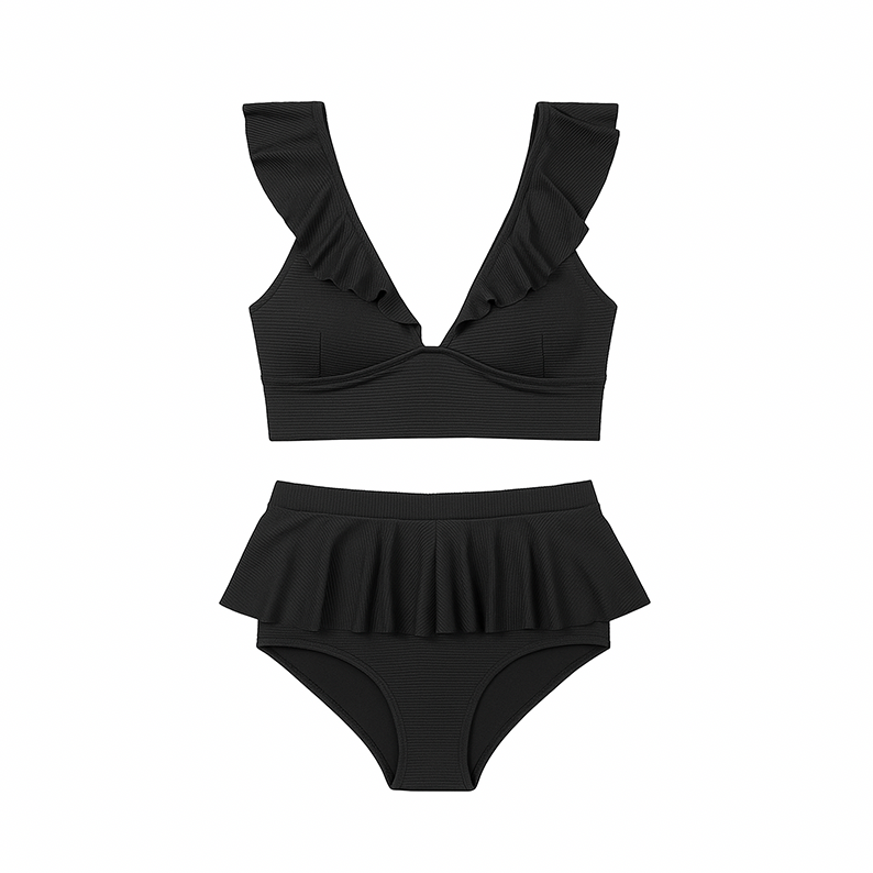 Cute Ruffled Lotus Leaf Skirt Two-Piece Swimsuit