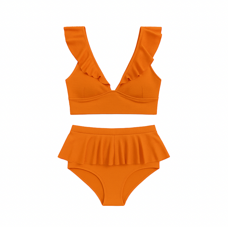 Cute Ruffled Lotus Leaf Skirt Two-Piece Swimsuit