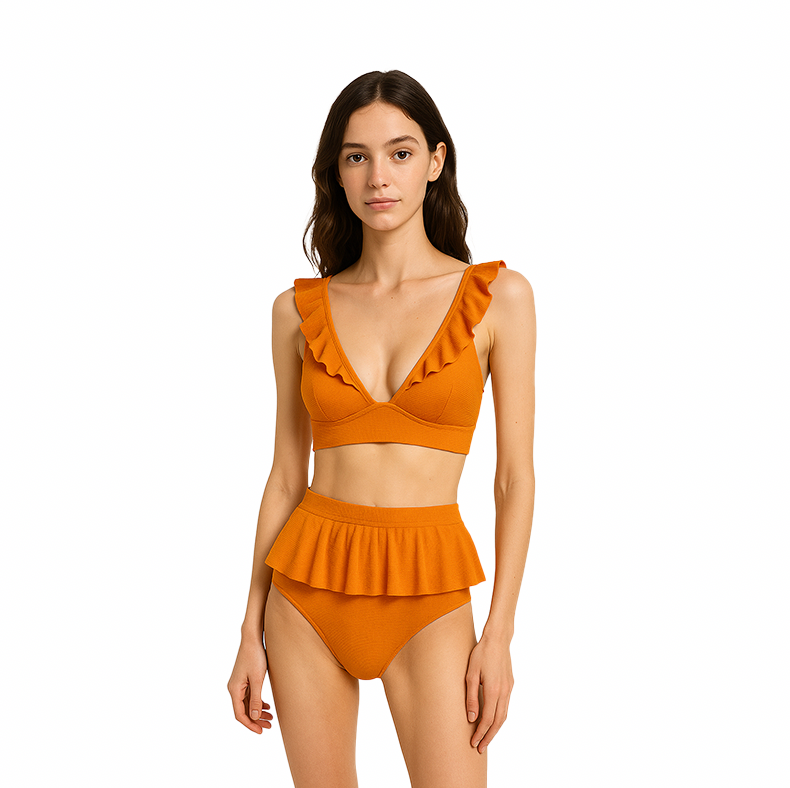 Cute Ruffled Lotus Leaf Skirt Two-Piece Swimsuit