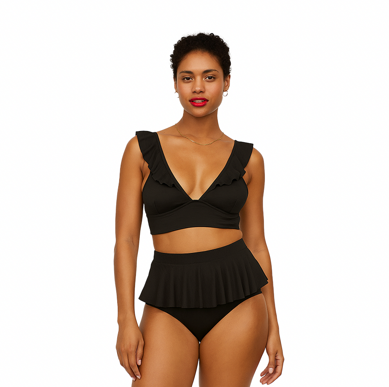 Cute Ruffled Lotus Leaf Skirt Two-Piece Swimsuit