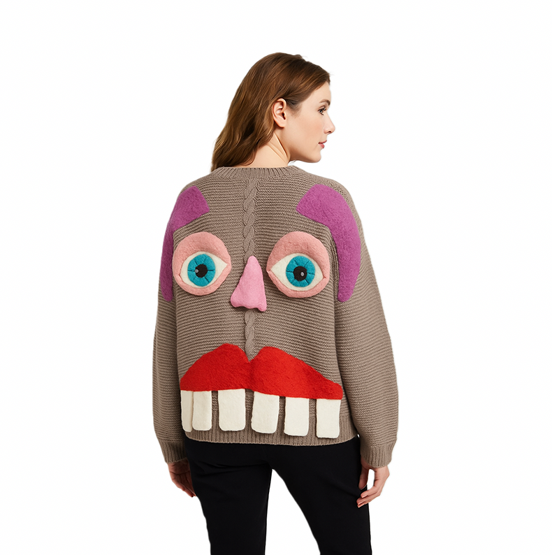 Weird Unique Funny Face Knitted Sweater