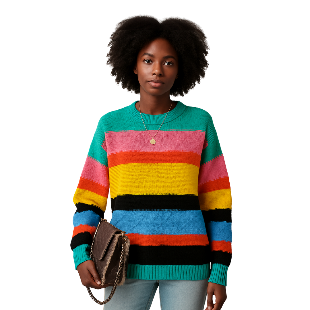 Retro Colorful Round Neck Sweater