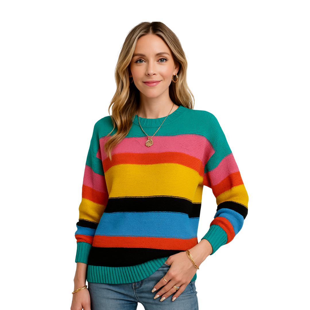 Retro Colorful Round Neck Sweater