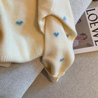 Idle Style Soft Beige and Blue Hearts Print Sweater