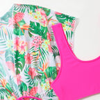 Girls' Monstera Print Three-piece Swimsuit