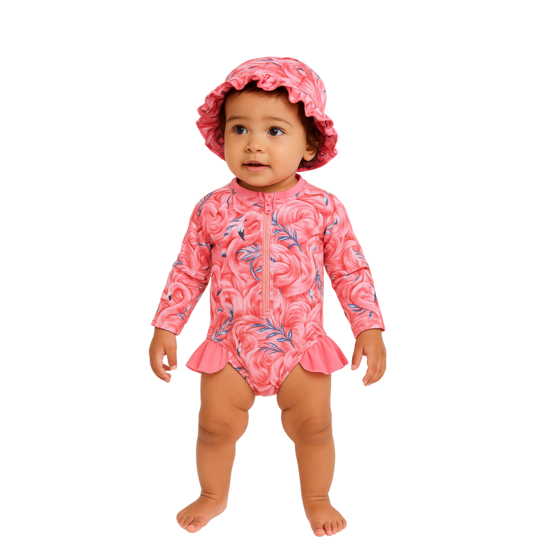 Girls 2-piece swimsuit with swimming cap