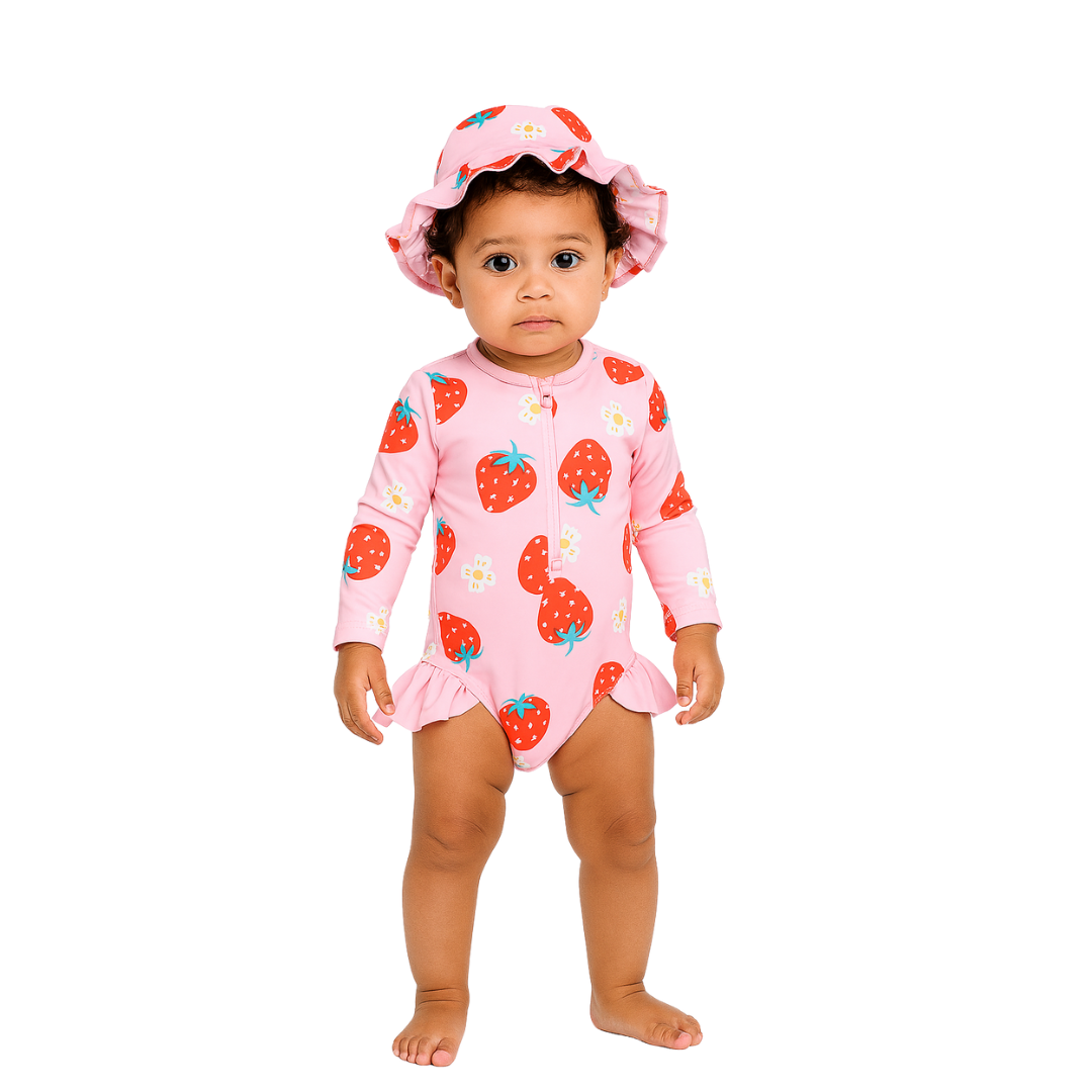 Girls 2-piece swimsuit with swimming cap