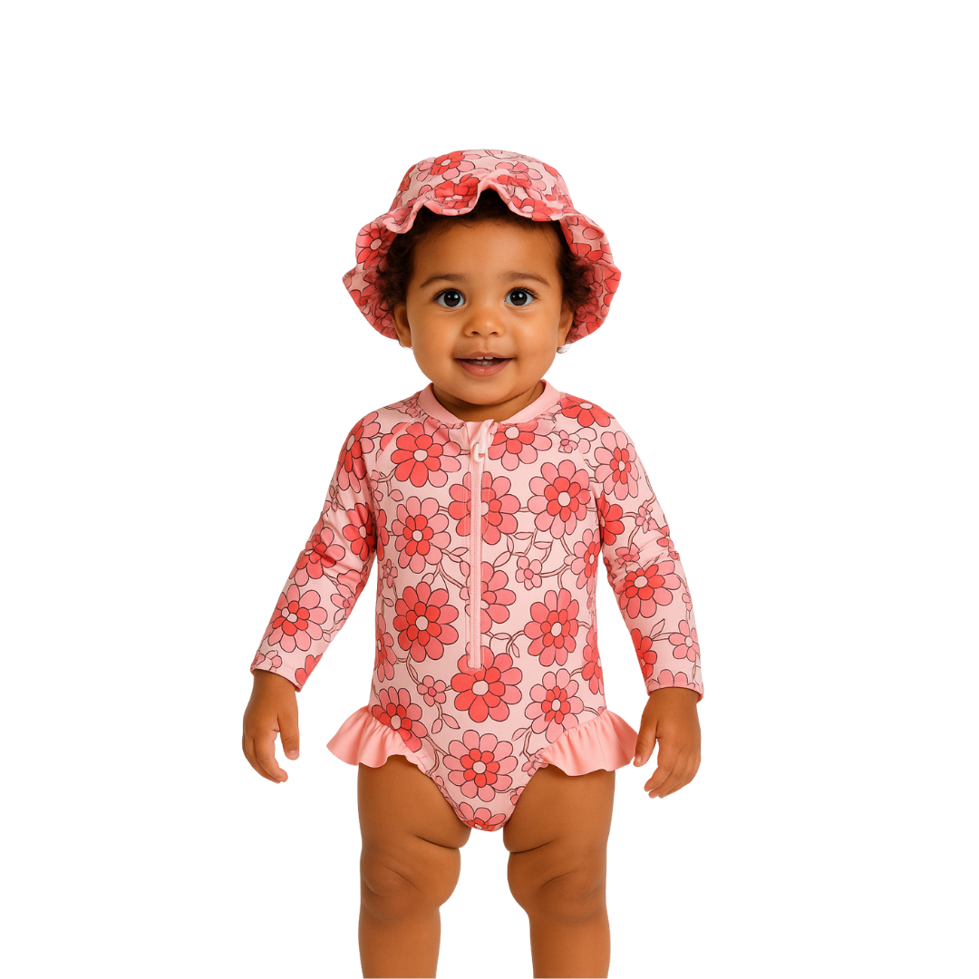Girls 2-piece swimsuit with swimming cap